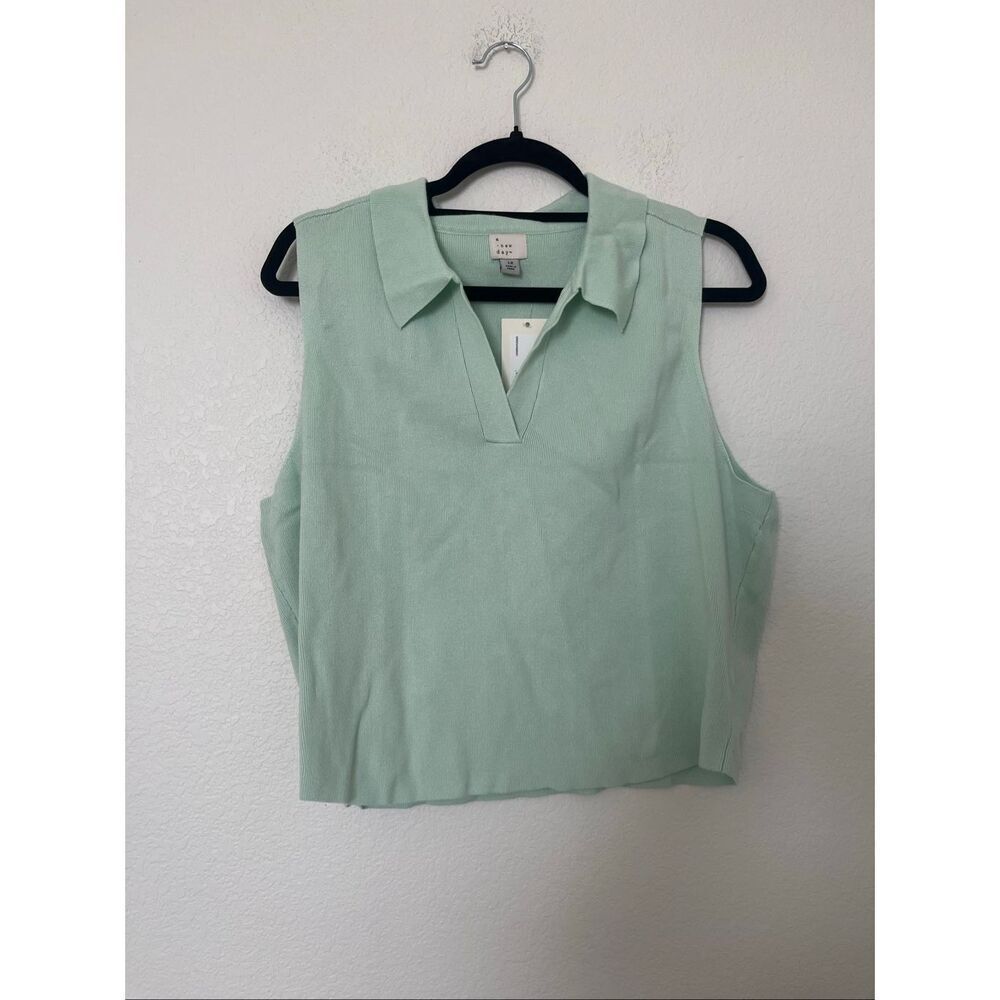 A New Day Mint Green Sleeveless Collared Knit Top 1X NWT V-Neck Ribbed Tank Blou